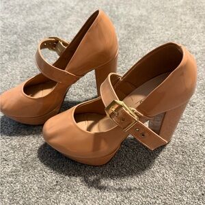 Elegant Tan Mary Jane Heels